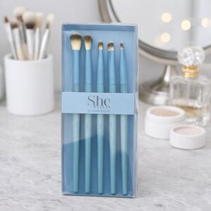 She Makeup 5-Piece Synthetic Makeup Brush Set – Light Blue – Eye & Face Brushes
